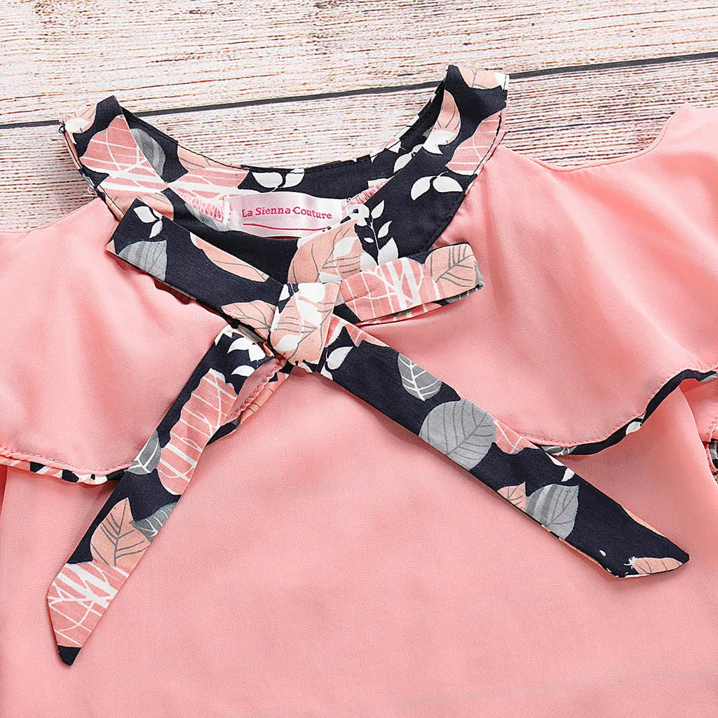 2019 طفل الرضع ملابس اطفال بنات الزهور طباعة Rufflus Bowknot قمم تنورة تتسابق مجموعة ملابس زي الاطفال الفتيات الملابس