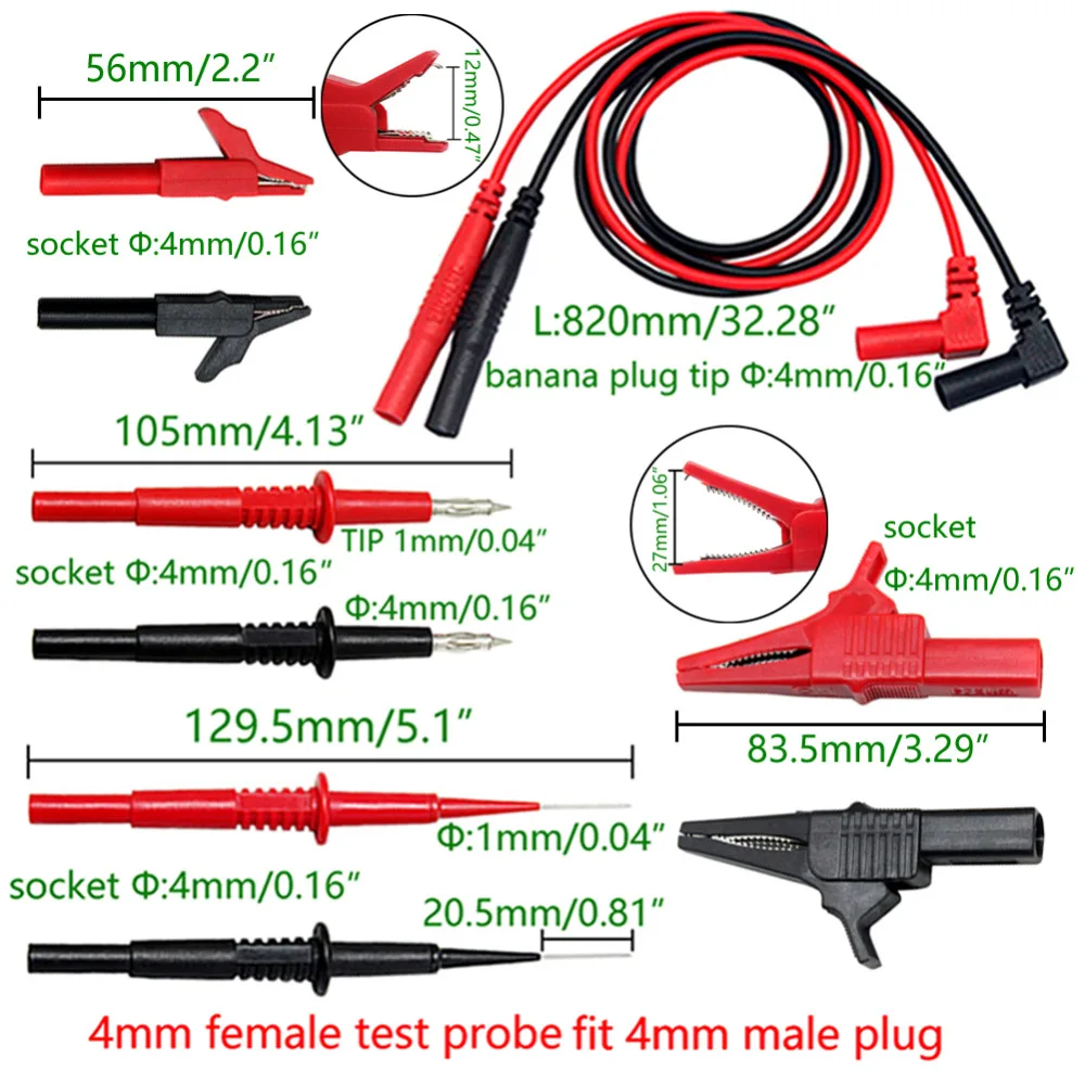 Aidetek четыре автомобильный тестовый Комплект проводов экранированные зажимы аллигатора и большие зажимы крокодила для мультиметра 4TLP20159