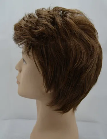 Wigs For Man Synthetic Heat Resistance Fiber Light Brown Male Hairpieces Short Curly Toupee