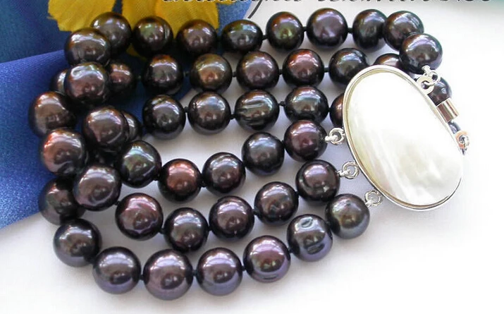 

Free shipping >>>>>>z3727 3row 11MM black round FRESHWATER PEARL bracelet