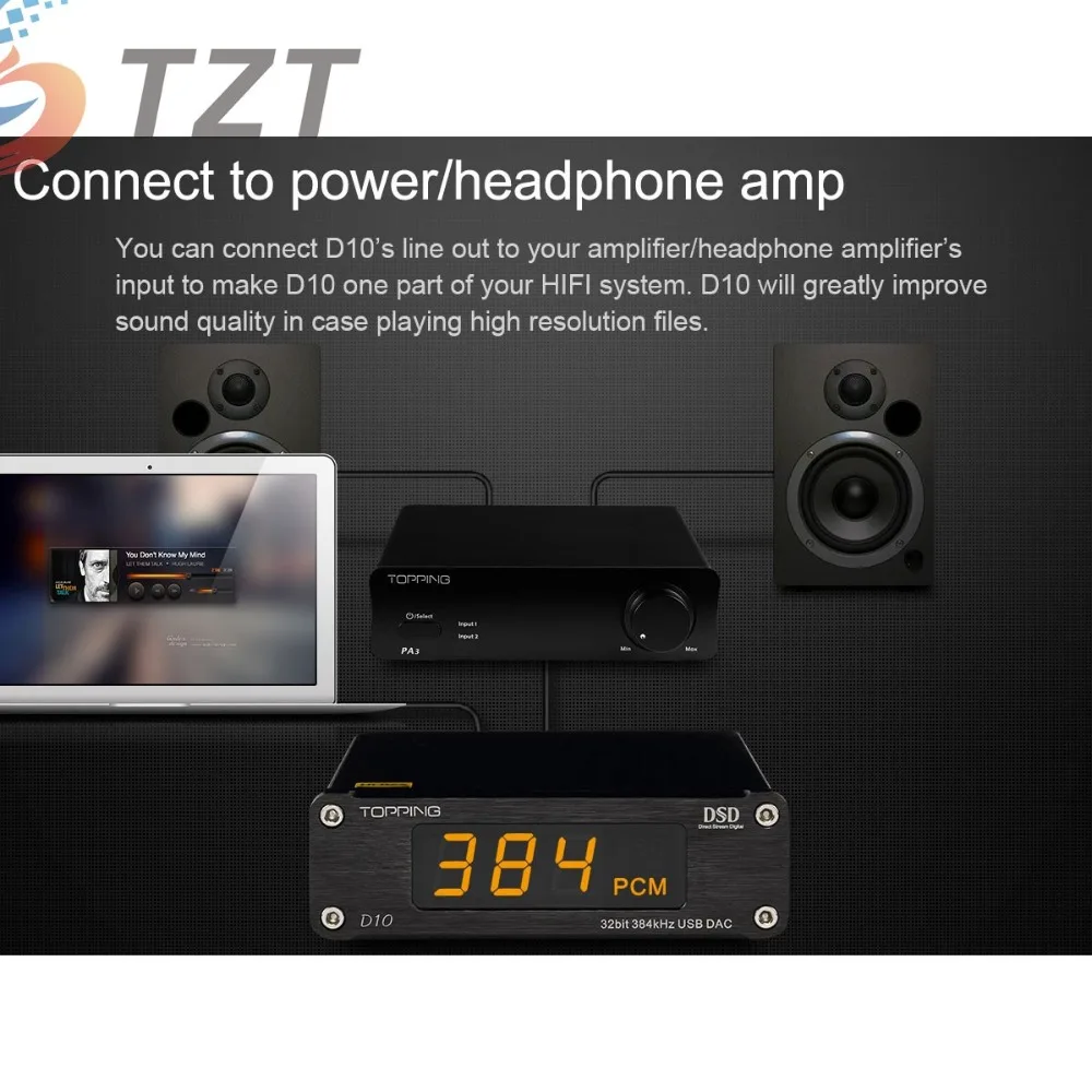 TZT D10 USB DAC DSD HiFi 32Bit 384KHz CSS XMOS