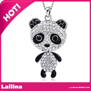 

Panda Style Rhinestone White Animal Pendant Charm Chain Jewelry