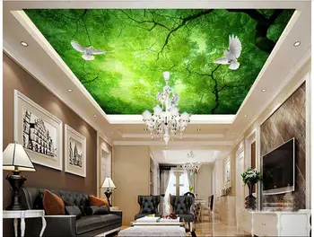 

3d room wallpaper custom photo non-woven Green the sky tree dove ceiling murals decoration painting 3d wall murals wallpaper