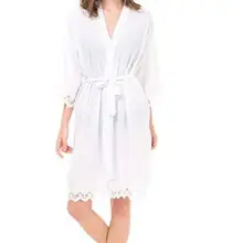 Новое однотонное хлопковое кимоно, халаты с кружевной отделкой, женский свадебный халат, короткий пояс, банный халат, одежда для сна, 7 цветов