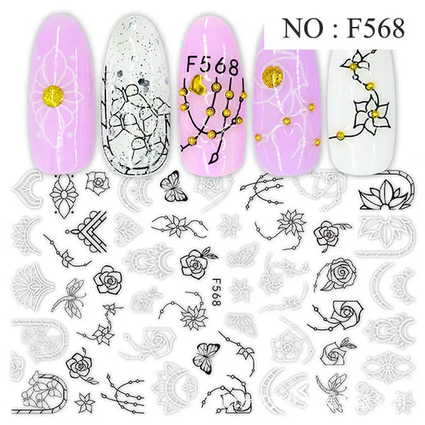 1pcs Nail sticker Art Decoration Slider Black Flower Leaf Adhesive Design Water Decal Manicure Lacquer Accessoires Polish Foil - Цвет: F568