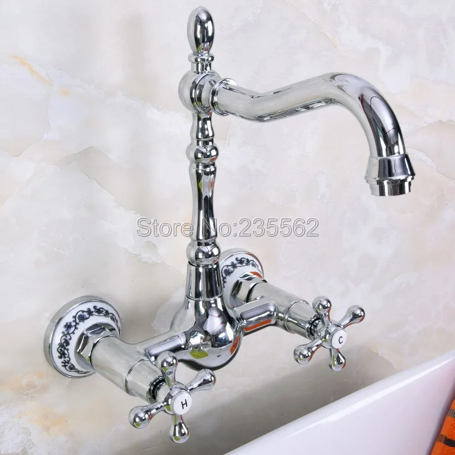 

Chrome Swivel Spout Bathroom Basin sink Faucets Mixer Tap Wall Mounted lnf968