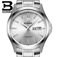 Швейцарские роскошные мужские часы бренд Бингер Кварцевые полностью из нержавеющей стали часы водонепроницаемые Полный календарь гарантия B3052B