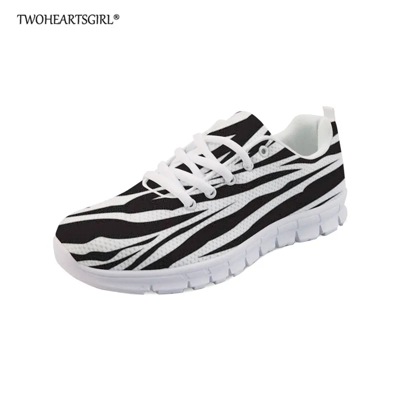 

Twoheartsgirl Zebra Printing Women Sneakers Flat Shoes Mesh Breathable for Ladies Casual Lace up Walking Shoes Sapato Feminino