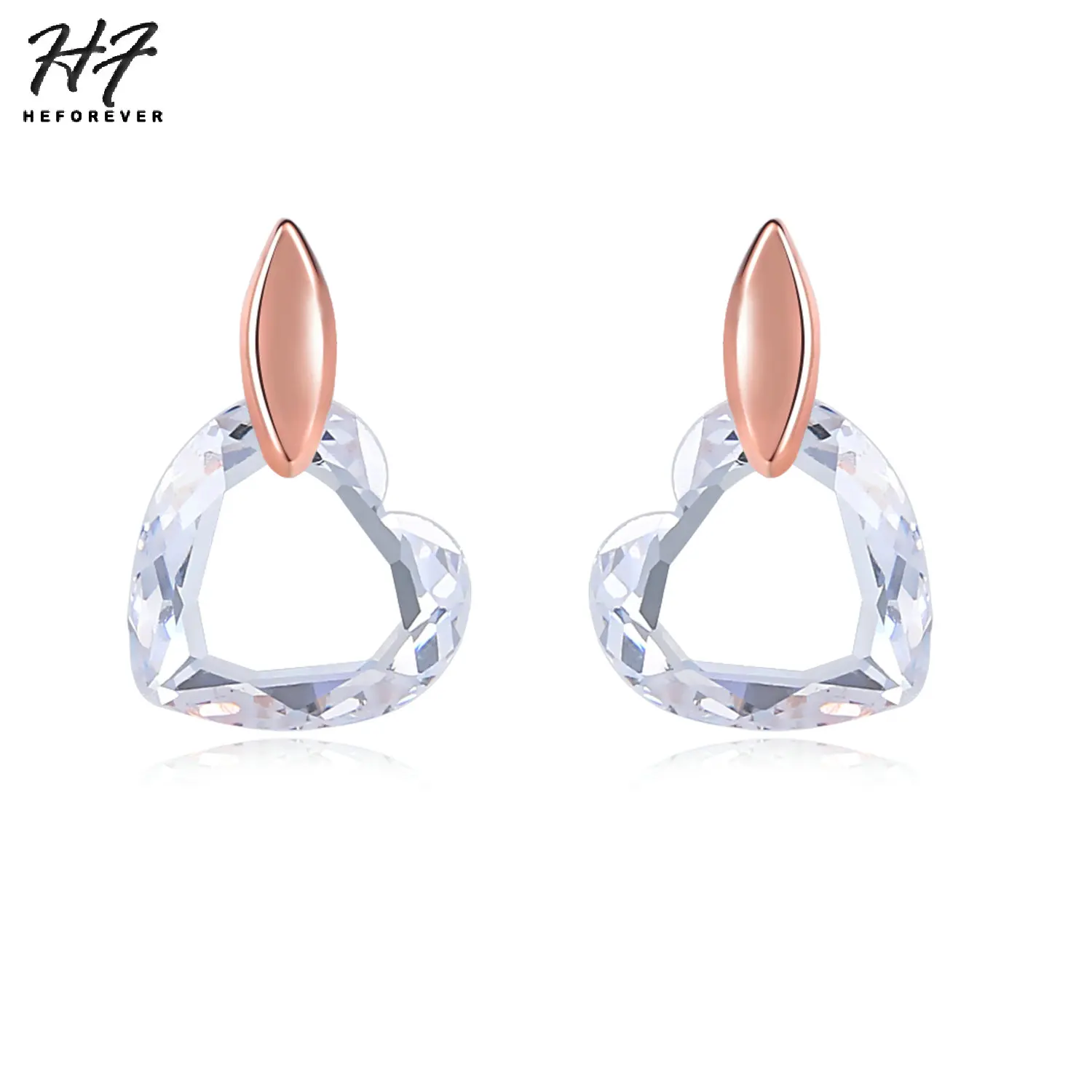

Trendy Clear Heart Stud Earring for Women Rose White Gold Color Earings Gift For Girls Fashion Jewelry E182 E345