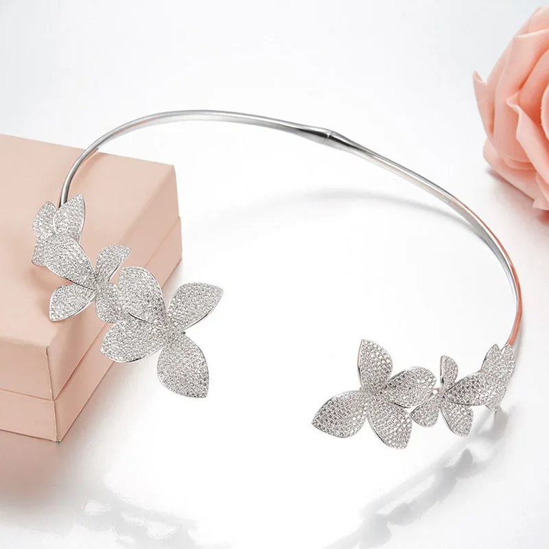 

SLJELY Luxury Brand 925 Sterling Silver Multicolor Floral Full Cubic Zircon Flower Choker Necklace for Women Lady Party Jewelry