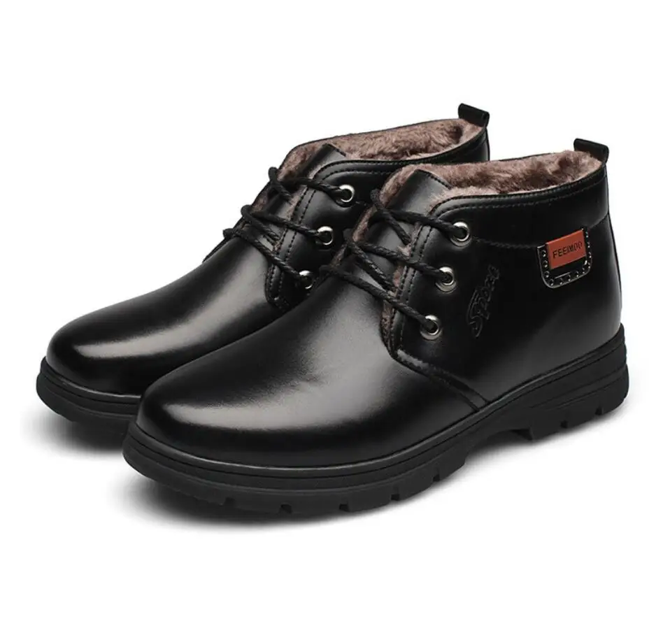 Botas hombre; ботинки «Челси»; Мужская зимняя защитная обувь; черные кожаные ботинки; Мужская обувь; теплые плюшевые зимние ботинки на меху для мужчин