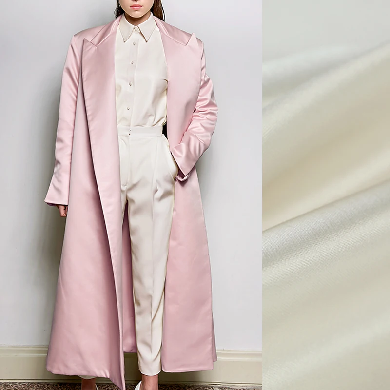

140CM Wide 36MM Solid Color Pink Black White Silk Wool Fabric for Autumn Spring and Winter Dress Coat Jacket Pants DE961