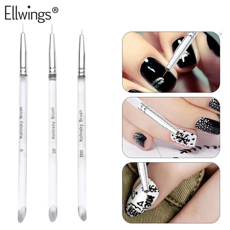 

Ellwings 3pcs Nail Art Drawing Pen Sock Off UV Nail Tools 3D DIY Nail Gel Brush Crystal Pen Painting Nail Art Manicure Tool