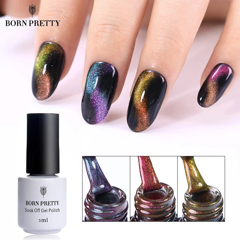 BORN PRETTY Chameleon Cat Eye Nail Gel Varnish 3D Magnetic Gel Soak Off UV Gel Polish With Magnet B