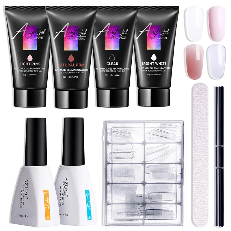 

Azure Beauty Poly UV Gel Starter Kit 30ml/4pcs White Pink Clear Gel Required UV LED Nail Finger Extension Set & Base Top Coat