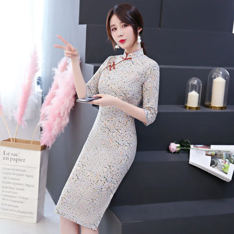 Новое поступление Мода современный Cheongsam Тонкий платье Ципао с разрезом женское платье китайские традиционные платья Китай магазин одежды