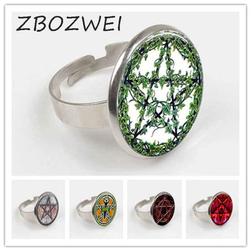 

ZBOZWEI 2018 Personality Time gem Ring pentagram witchcraft glass Ring charm Ring hidden charms jewelry Ring