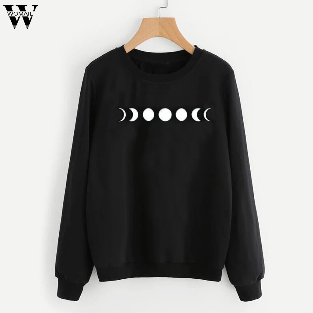 Womail Sweatshirts Women's Fashion Punk Long Sleeve O-Neck Moon Pullover Autumn Sweatshirt Casual Women Sweatshirt S-XL