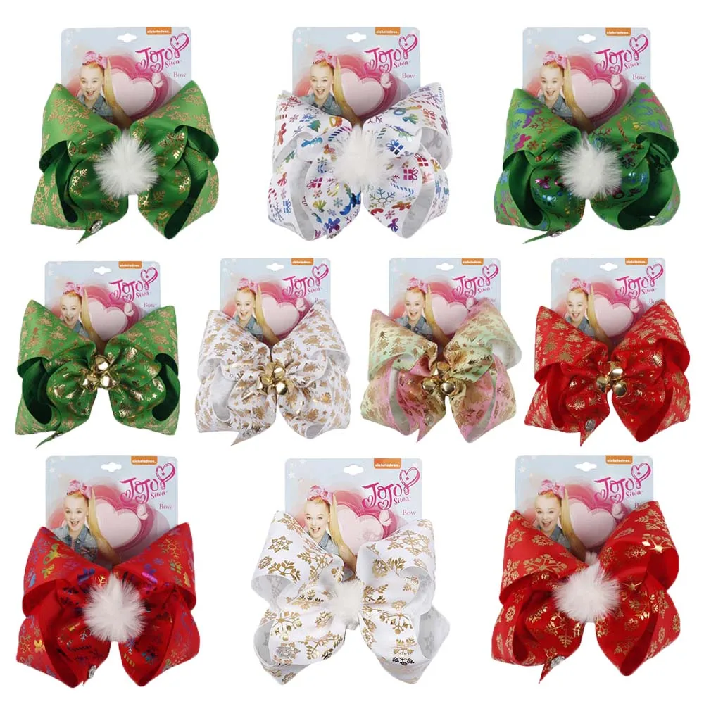 

4 Pcs/Lot Large Christmas Hair Bows Santa Twinkle Bells Dog Bows Happy New Year Hairgrips Girls Christmas Party Hair Accessories