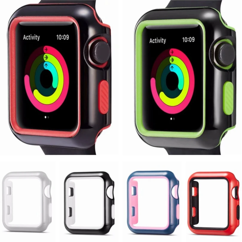 

2in1 Dual Colors Protective Soft Silicon Frame Case for Apple Watch Case Series 1 2 3 38mm 42mm Cover Shell Perfect Match Bumper