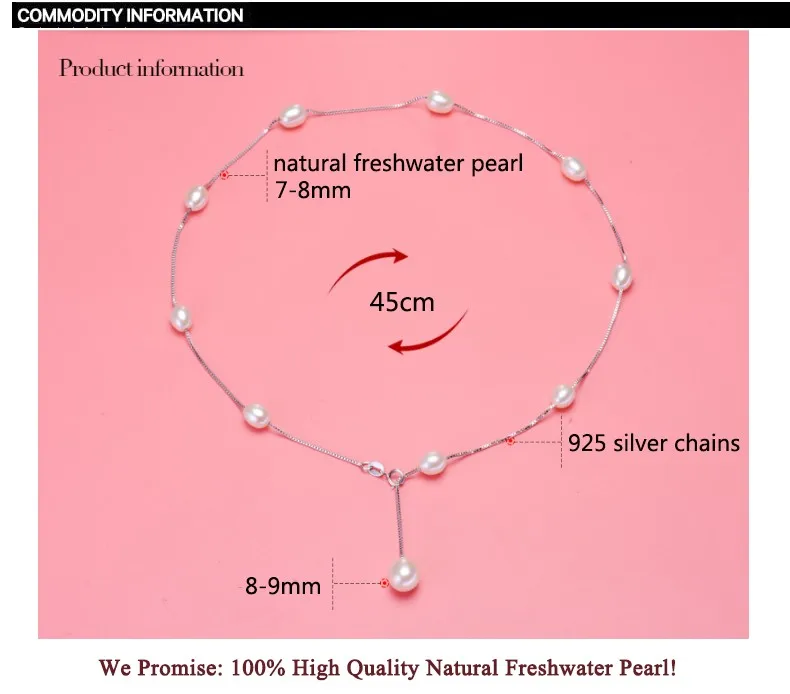Настоящее серебро пробы S925 7-8 мм Натуральная жемчужная подвеска с кисточкой ожерелье жемчужное ожерелье для женщин