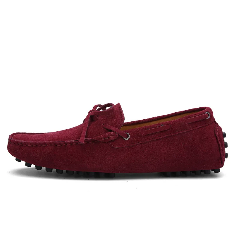 QFFAZ/; повседневная мужская обувь; мужские лоферы с кисточками; Мокасины без застежки; обувь для вождения; мужские замшевые туфли на плоской подошве; большие размеры 38-48 - Цвет: Red