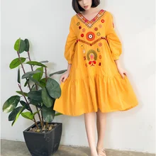 Богемный национальный тренд Этническая embroiderymori хлопковое платье для девочек Vestido Verano Donna женское платье Костюмы Tunique Хиппи Boho