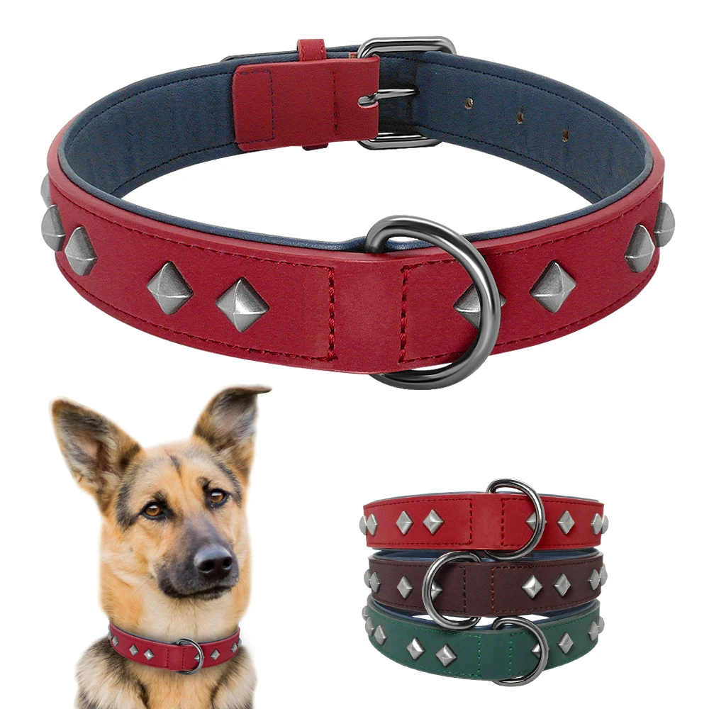 

Adjustable Leather Dog Collar Spiked Studded Rivet Dog Collars Padded For Medium Large Dogs German Shepherd Walking Training