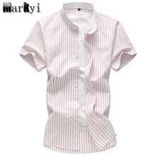 MarKyi/ новое летнее Полосатое платье с коротким рукавом, рубашка для мужчин, большие размеры, 7xl, хорошее качество, хлопковые мужские рубашки, Повседневная приталенная рубашка