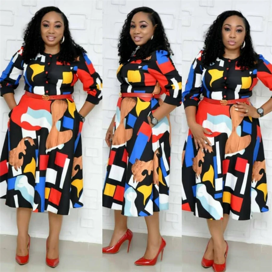 

BAIBAZIN African Dashiki Women Clothing Symmetrical Print Commuter Large Size Two-Piece Set