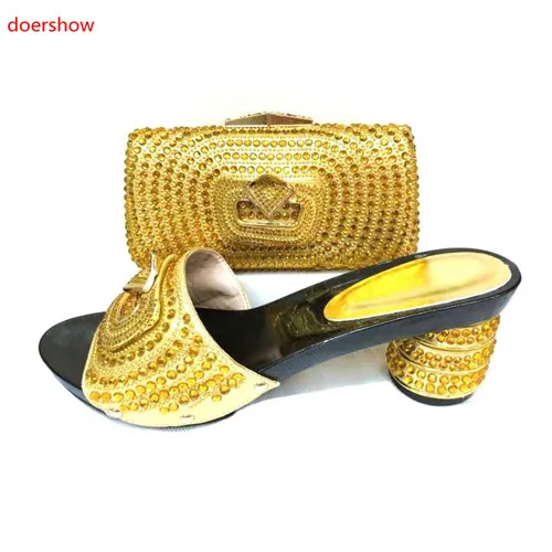 doershow Latest Design 2018 Wedding Matching Italian Shoes and Bag Set Wedding and Party African Shoes and Bag Set party JS1-12
