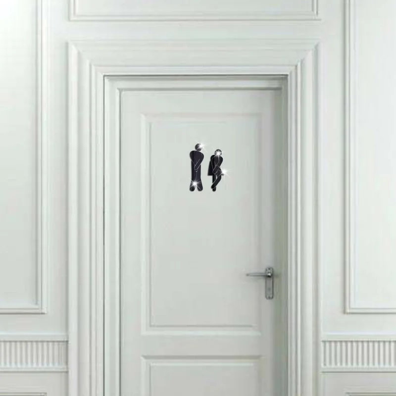 3D Съемные Наклейки на зеркало для ванной женщины и мужчины Туалет знак зеркало стикер на стену для дома отель дверь в Туалет знак зеркало наклейка