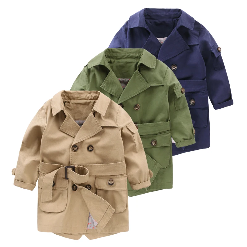 New Baby Boys Trench Coat 24M 7Y Children Double Breasted Long Sleeve Outwear Kids Jackets