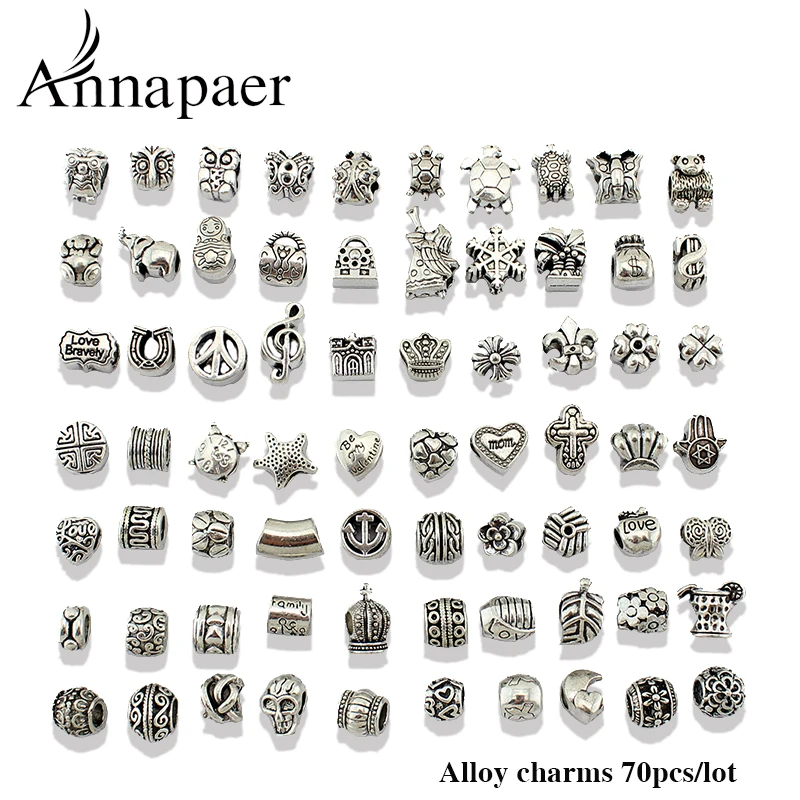 Mix Style Love Heart Alloy Bead DIY European Big Hole Beads Fits Charm Pandora Bracelets