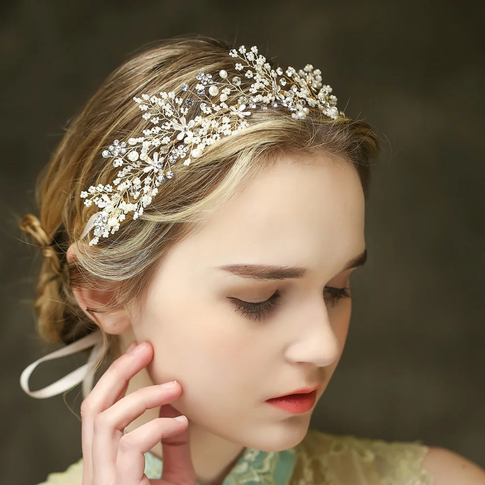 Pearls Branch Hair Vine Bridal Headpiece Handmade Floral Wedding Headband Romantic Crown For Brides Hair Jewelry Hotsale (2)