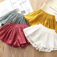 Летние Короткие хлопковые шорты с рюшами для маленьких девочек; шорты с юбкой для маленьких девочек; повседневные короткие штаны для маленьких девочек; детская одежда