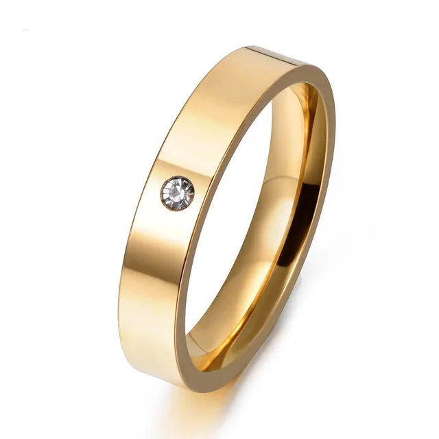 JeeMango Brand Luxury Single CZ Rhinestone Finger Ring Gold Color 316L Stainless JeeMango Brand Luxury Single CZ Rhinestone Finger Ring Gold Color 316L Stainless