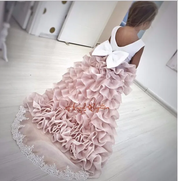 2019 многоуровневые Платья с цветочным узором для девочек с длинным шлейфом для свадьбы, кружевные платья для причастия для девочек, пышные