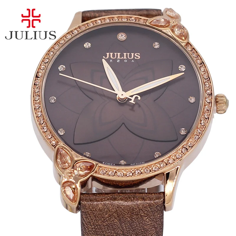 Lady Women s Watch Japan Quartz Clock Hours Fashion Rhinestone Lily Dress Bracelet Leather Girl Birthday