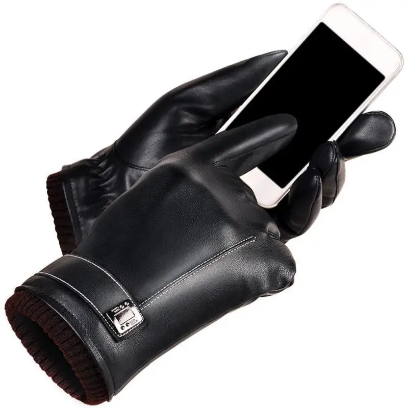 Мужские осенне-зимние кожаные перчатки черные мужские перчатки зимние варежки сохраняющие тепло с сенсорным экраном ветрозащитные перчатки для вождения