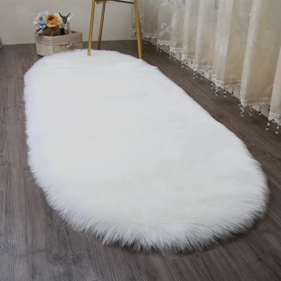 

Muzzi-Hairy Carpets for Bedroom, Sheepskin, Plain Fur Skin, Fluffy Faux Mats, Washable, Artificial Textile Area, Ellipse Rugs