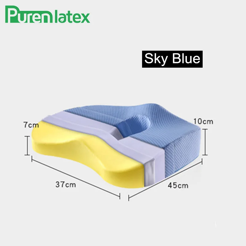 Blue Seat Cushion Memory Foam 2 Pcs Orthopedic Pillow Set Office Chair Cushion Coccyx Pad Car Seat Mats Hemorrhoid Vertebra Spine Protect Cushion - Color: Blue Seat Cushion