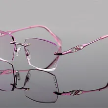 Элегантные модные женские туфли без оправы роскошные diamond обрезки фиолетовый рецепта линзы оптический пресбиопии очки для чтения frame ZJH7013