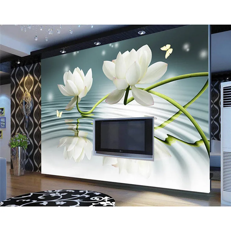 

Custom Any Size Mural Wallpaper TV Background Wall Mural Wall Paper White Lotus Butterfly