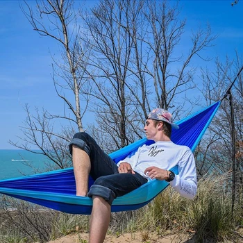 

Camping Hammock Outdoor Sports Leisure Travel Hang Bed Double 2 Person camouflage Travel Parachute Home Hammocks