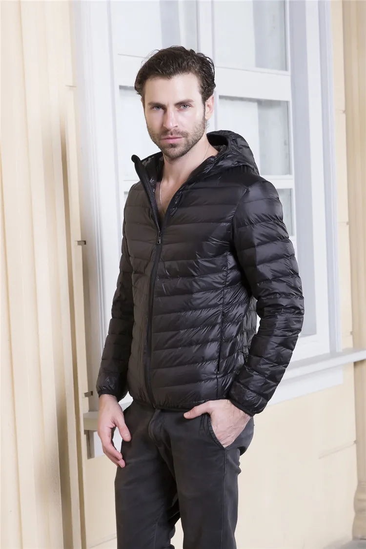 Men's Ultra Light Packable Down Jackets Hooded Slim Down Coats Man White Duck Down Padded Parkas Winter Puffer Jacket JK-634 puffer jacket with fur hood