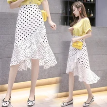 Женская элегантная черно-белая юбка в горошек Асимметричная эластичная модная юбка с высокой талией Женская юбка для вечеринки Mujer