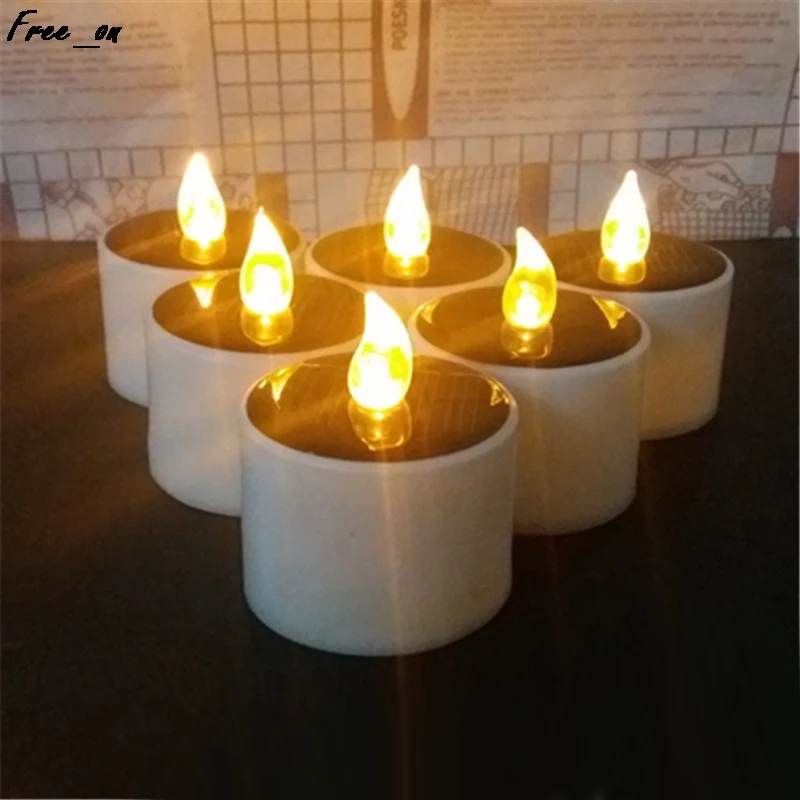 

Solar Powered LED Candle Light Yellow Flicker Tea Lamp Festival Wedding Romantic Decor