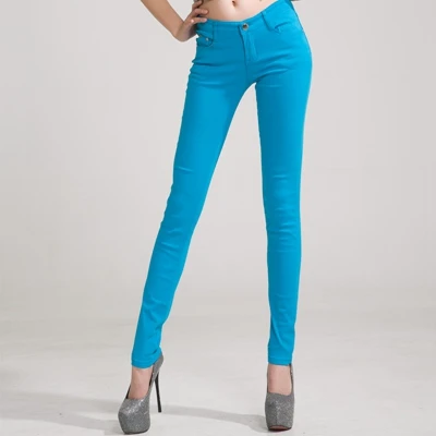 Женские брюки, женские брюки-карандаш карамельного цвета, штаны женские джинсы, женские эластичные Стрейчевые обтягивающие штаны размера плюс, Pantalon Femme - Цвет: Sky blue