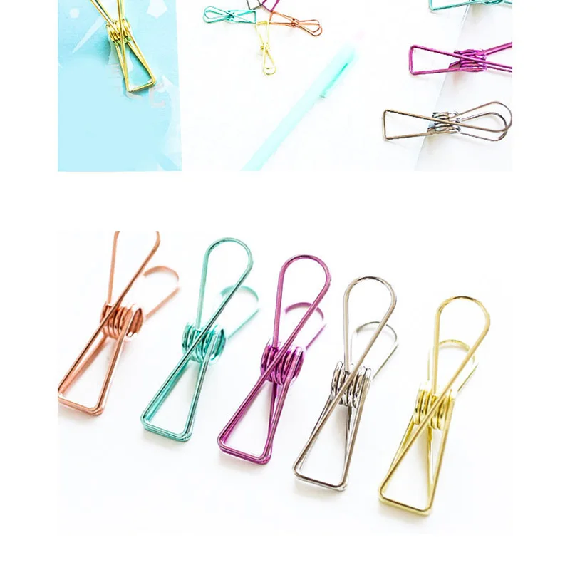 

100pcs/lot Organiser Metal Retro Fish Clip 32*7MM Size Hollow simple Metal Retro Notes Containing Folder Long Tail Clip 5 Colors